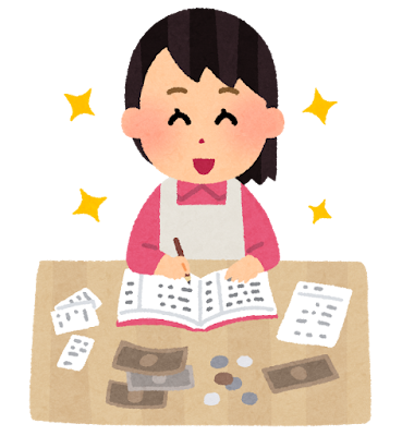 家計簿をつける女性のイラスト
